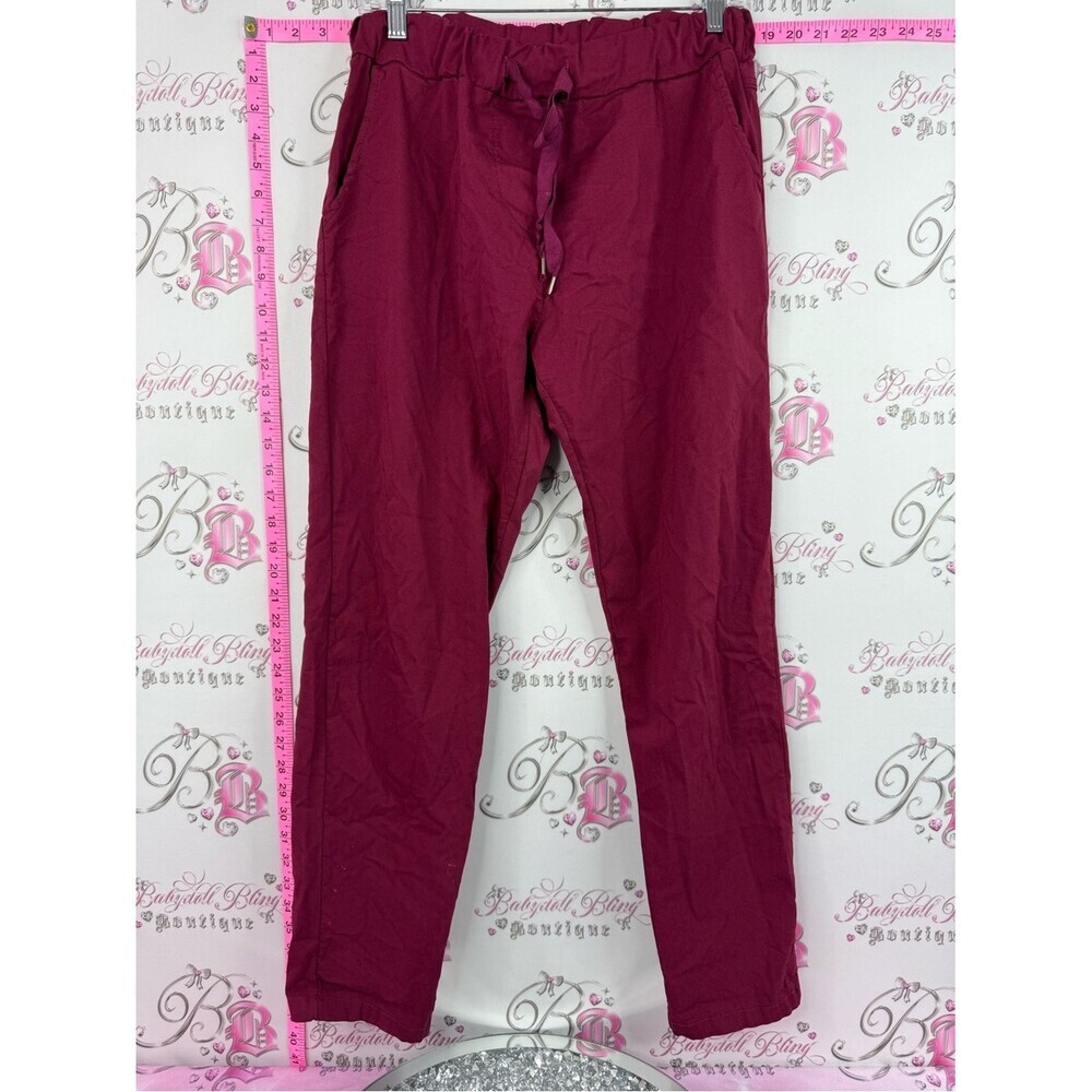 Made in Italy pants Drawstring Casual Pants in Deep Berry